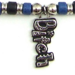 Blue & Black Ceramic Beads with Bitch Charm