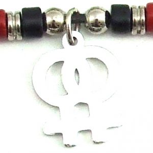 Black & Red Ceramic Beads with Double Female Charm