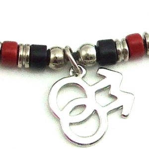 Black & Red Ceramic Beads with Double Male Charm
