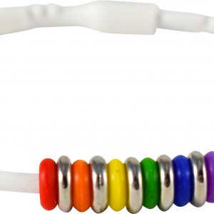 Rainbow Beads & Silver Bracelet on Rubber - White
