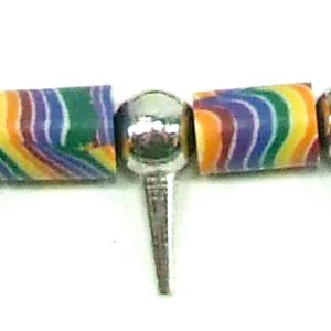 Rainbow Fimo Beads & Spikes on Black Cord Necklace