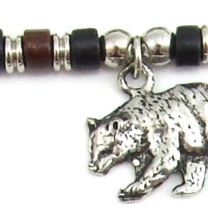 Brown & Black Ceramic Beads with Bear Charm Necklace