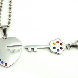Stainless Steel Heart and Key Pendant Set - 2 PCS