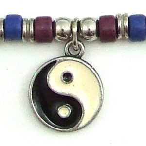 Rainbow cermamic beads with yin yang necklace