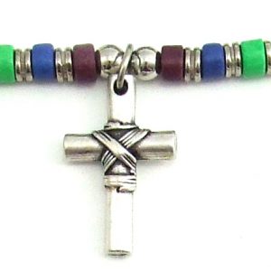 Rainbow cermamic beads large cross necklace