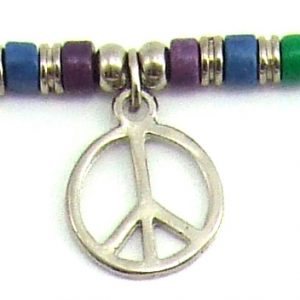 Rainbow cermamic beads large peace sign necklace