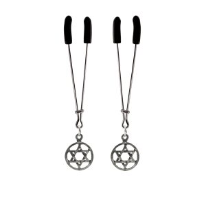 Nipple Clamp - Tweezer - Chrome with Star of David Charm