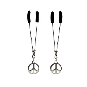 Nipple Clamp - Tweezer - Chrome with Peace Sign Charm