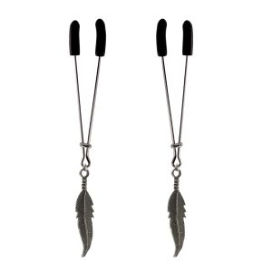 Nipple Clamp - Tweezer - Chrome with Feather Charm