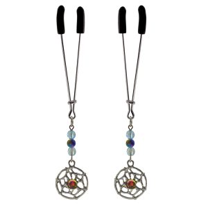 Nipple Clamp - Tweezer - Chrome with Dream Catcher Charm & Beads