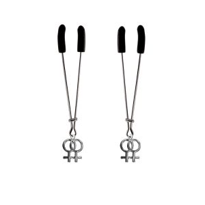 Nipple Clamp - Tweezer - Chrome with Double Female Charm