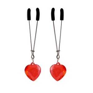 Nipple Clamp - Tweezer - Chrome with Lg Red Heart Charm