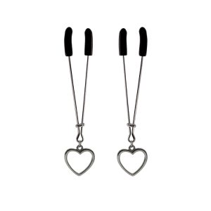 Nipple Clamp - Tweezer - Chrome with Silver Heart Charm
