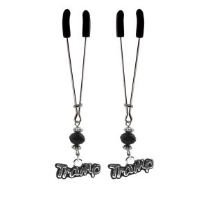 Nipple Clamp - Tweezer - Chrome with Tramp Charm & Black Bead