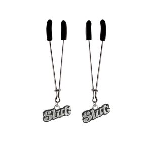 Nipple Clamp - Tweezer - Chrome with Slut Charm