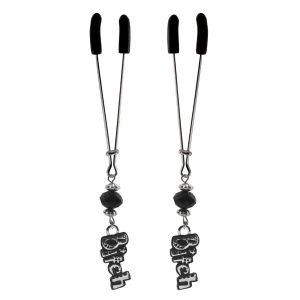 Nipple Clamp - Tweezer - Chrome with Bitch Charm & Black Bead
