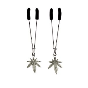 Nipple Clamp - Tweezer - Chrome W/Pot Leaf Charms