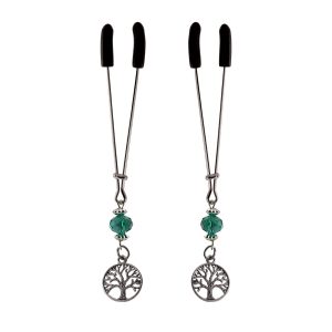 Nipple Clamp - Tweezer - Chrome W/Tree of Life Charms & Turquoise Beads