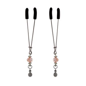 Nipple Clamp - Tweezer - Chrome W/Swirl Charms & Pink Beads