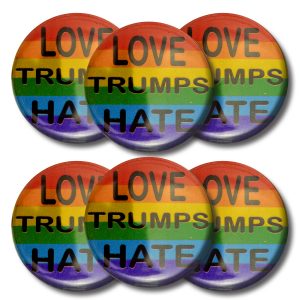 Set LOVE TRUMPS HATE on Rainbow buttons (SET OF 6) 1.25” or 3.175cm pin back button