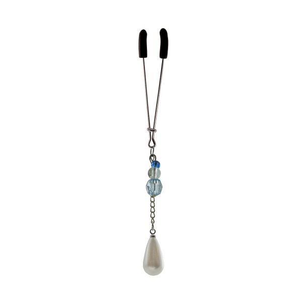 Clit Clamp - Loop with Pearl on Chain & Blue Beads