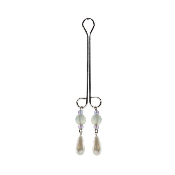 Clit Clamp - Dbl Loop w/Pearl & Purple Beads includes organza gift storage bag