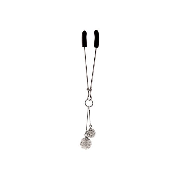 Clit Clamp - Tweezer With Double Sparkle Balls includes organza gift storage bag