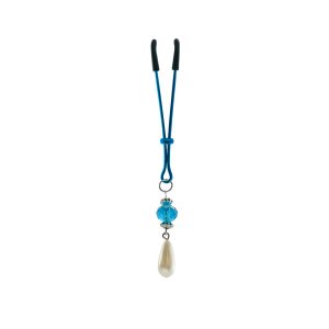 Clit Clamp - Tweezer W/Faceted Beads & Pearl - Blue includes organza gift storage bag