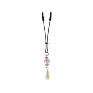 Clit Clamp - Tweezer W/Faceted Beads & Pearl - Pink includes organza gift storage bag