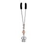 Clit Clamp - Tweezer - Chrome with Double Female Charm & Pink Bead includes organza gift storage bag