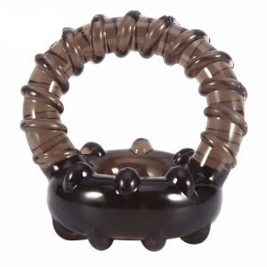 Soft Silicone Super Stretch Double Cock Ring with Stimulating Ridges - Smoke