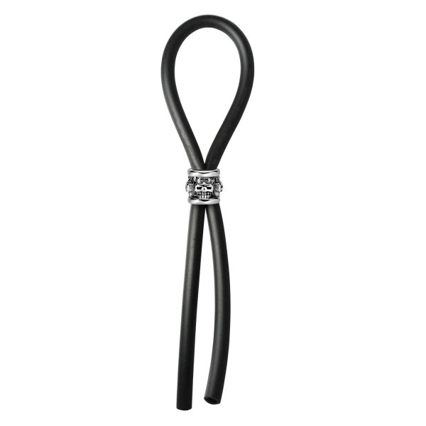 Cock Ring Adjustable Silicone Cord with Stainless Steel 4 Skull Bead for tension control tight accurate fit