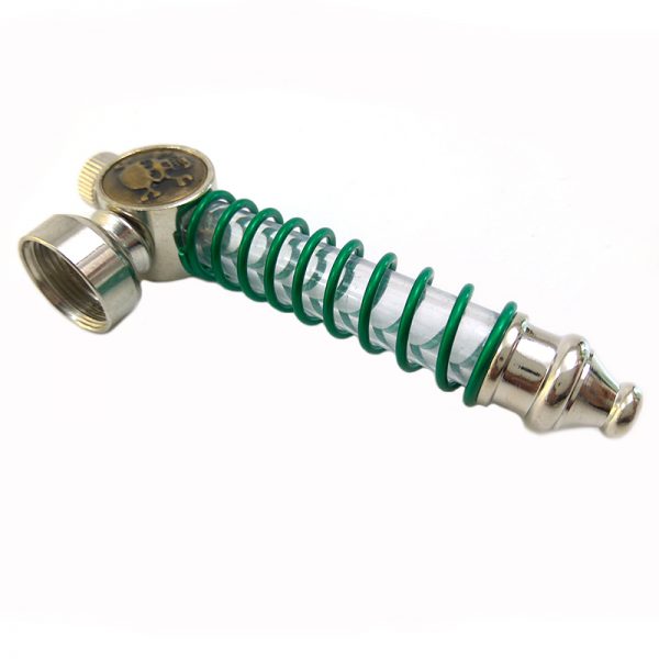 Metal pipe Spring and Skull with flashing LED Includes 5 stainless steel screen filters and organza gift storage bag