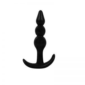 3 3/4" Triple Bead Beginner Anal/Butt Plug with Lay Flat Base - Black