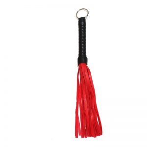 Leather-Like Whip with Ring - Black & Red - 12" (30cm)