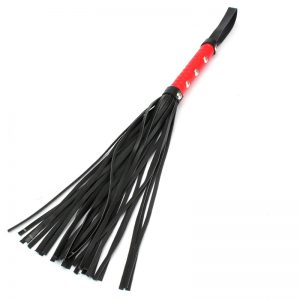18" Strap Whip with Studded Handle in PU Leather - Black & Red