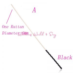 23 1/2" "Rattan" Cane/Whip - 1/4" (6mm) Diameter with PU Leather Wrapped Handle - Black
