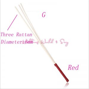23 1/2"Natural Rattan Triple Cane/Whip - 1/4" (6mm) Diameter with Leather-Like Wrapped Handle - Red