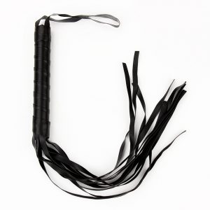 17" Black Whip with Brass Stud Detail Leather-Like Material