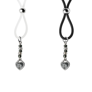 Nipple Lasso with Gun Metal Enamel Heart on Silicone Loop